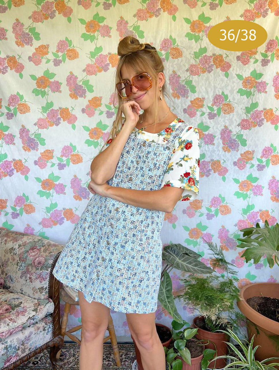 90's Short Printed Denim Dress