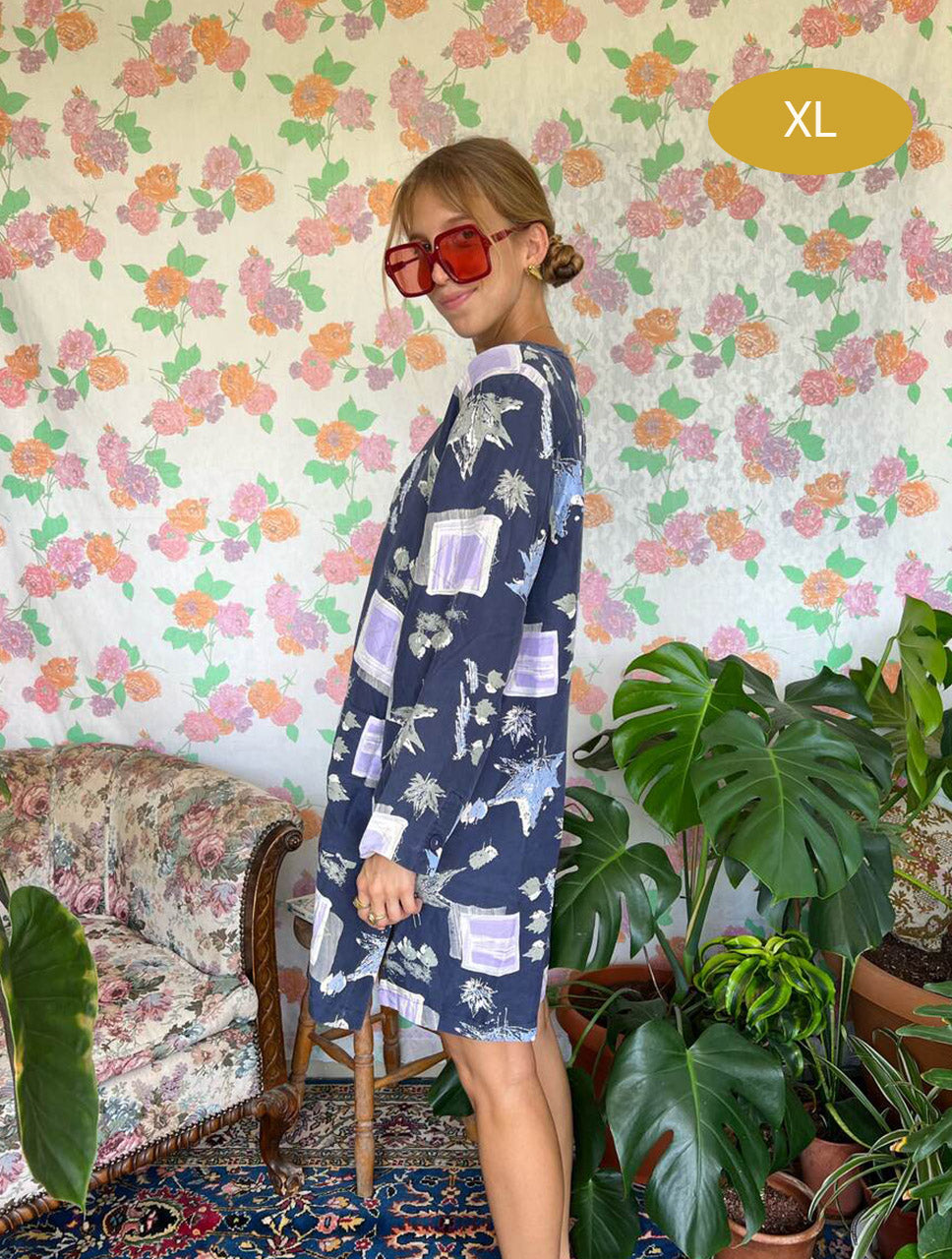 80's Light Printed Oversized Coat