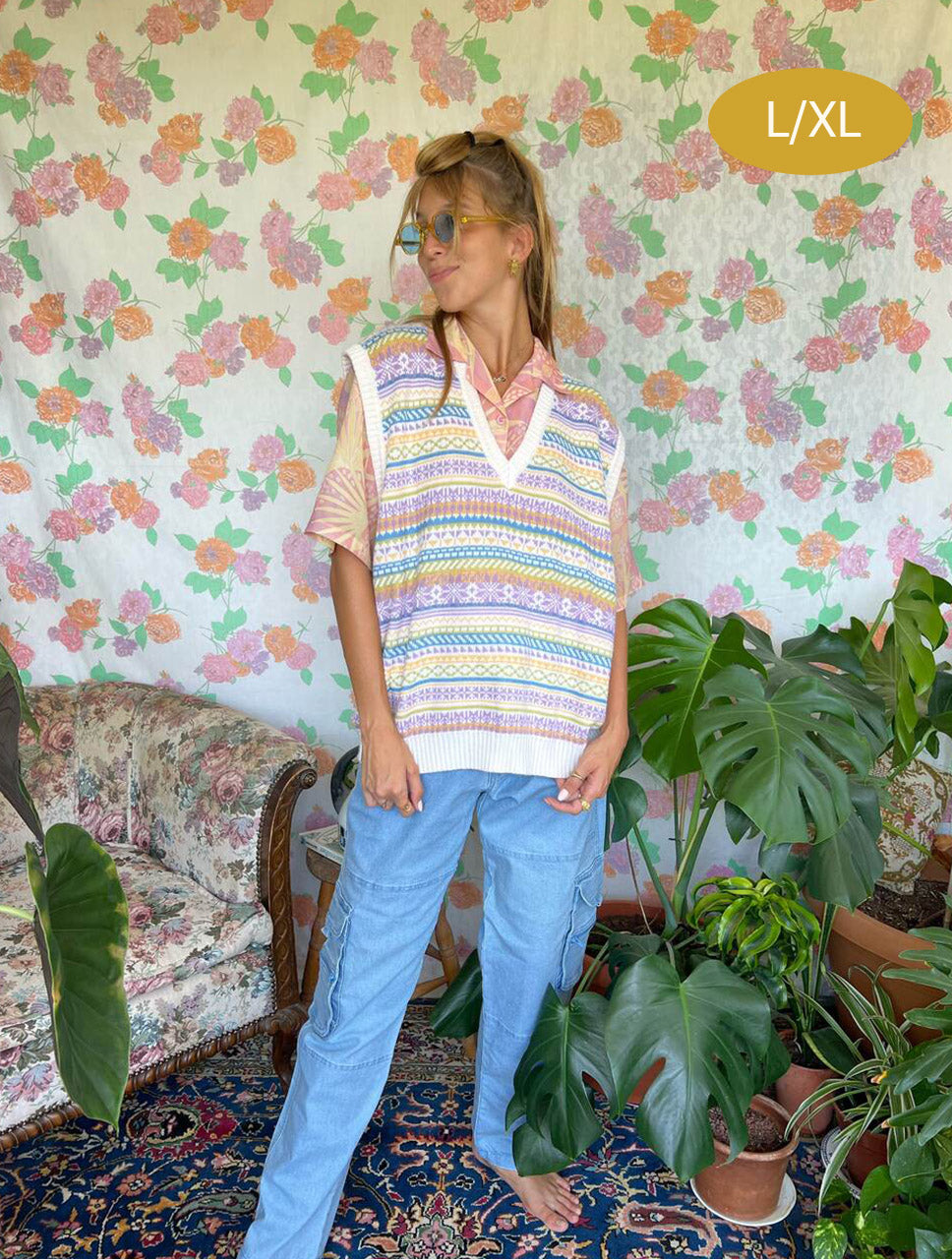 90's Pastel Colors Sweater Vest