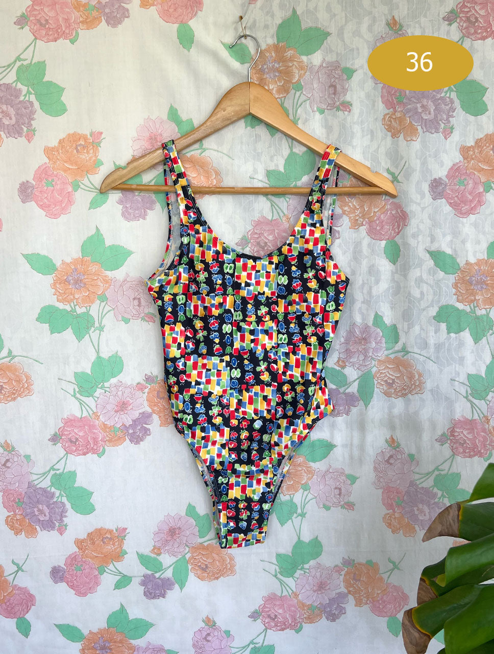 90's Black Printed Swimsuit