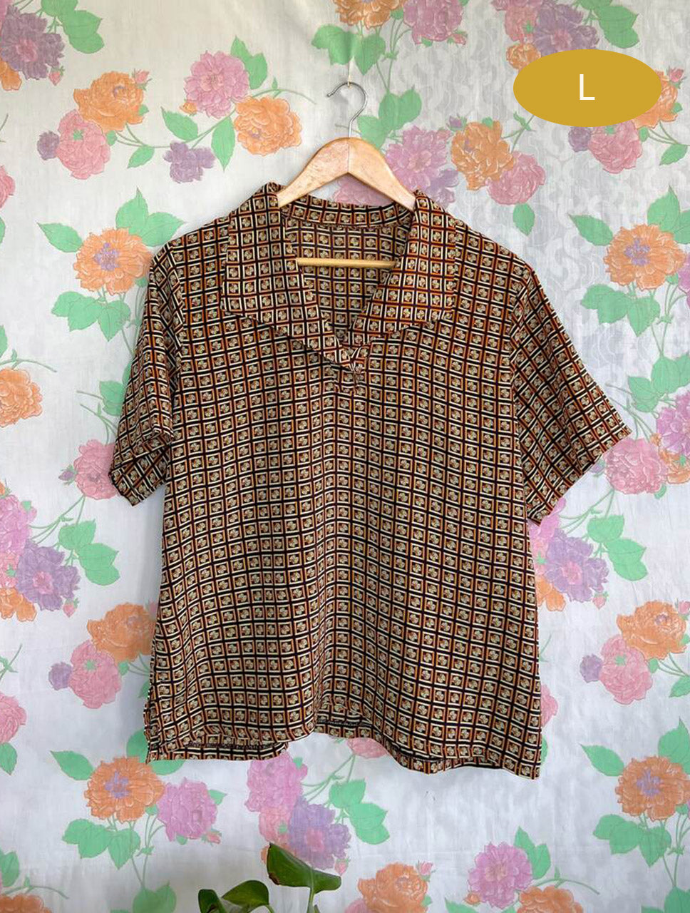 Brown Printed Polo Blouse