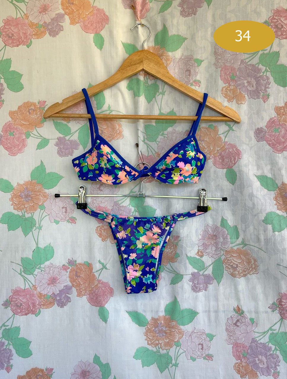 90's Deadstock Blue Flower Bikini