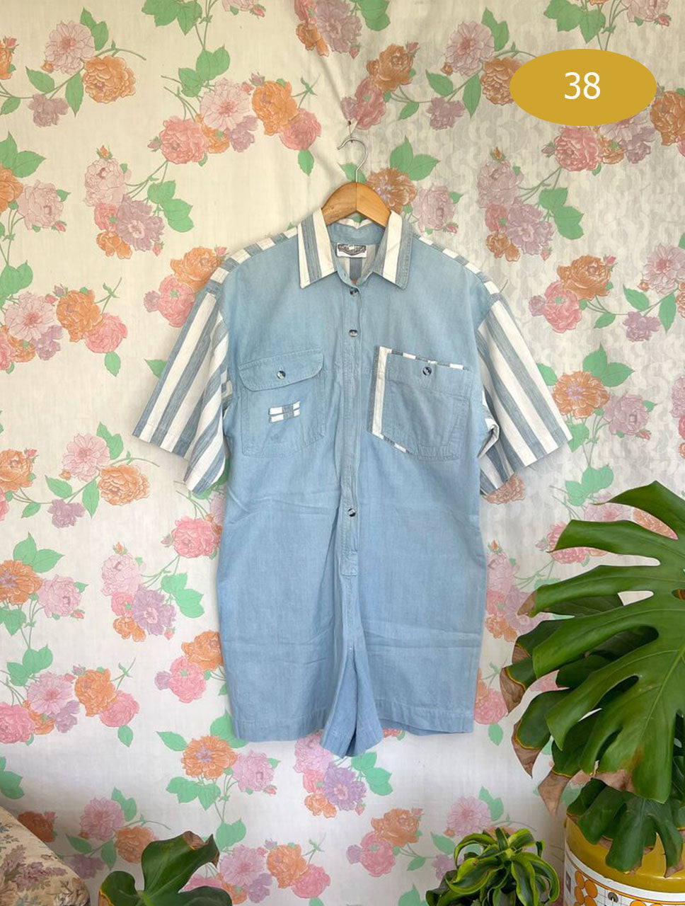 90's Denim Striped Jumpsuit