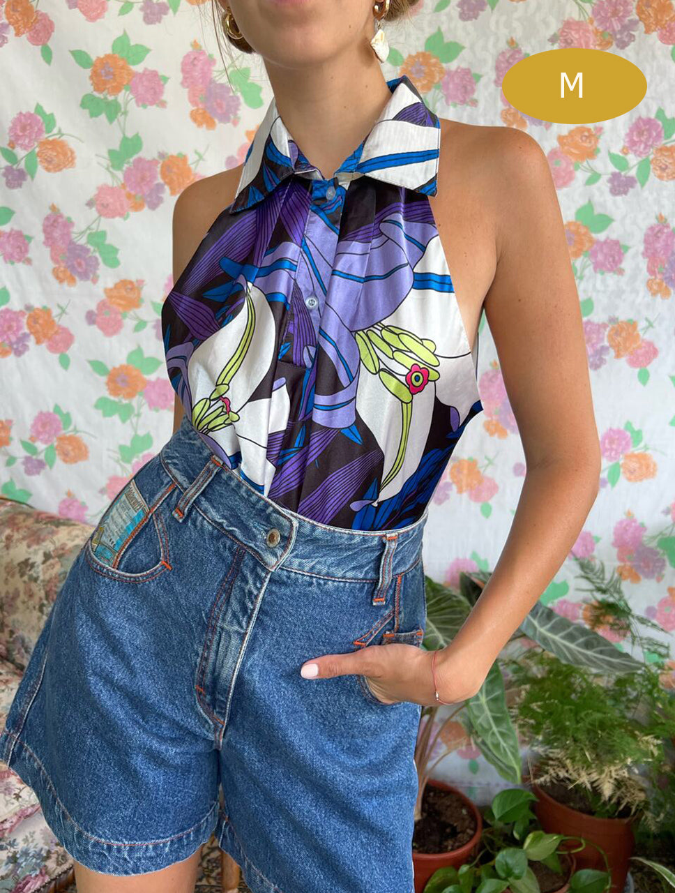 Satin Vintage Sleeveless Blouse