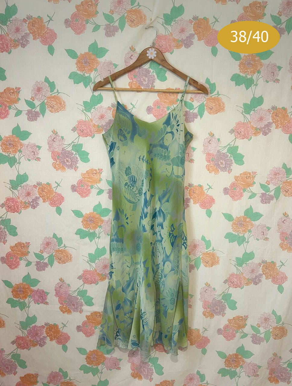 90’s Green Printed Slip Dress
