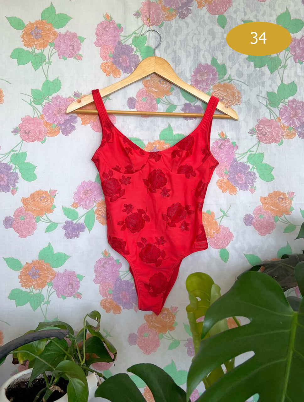 95' Roses Deadstock Vintage Swimsuit - with the tag!