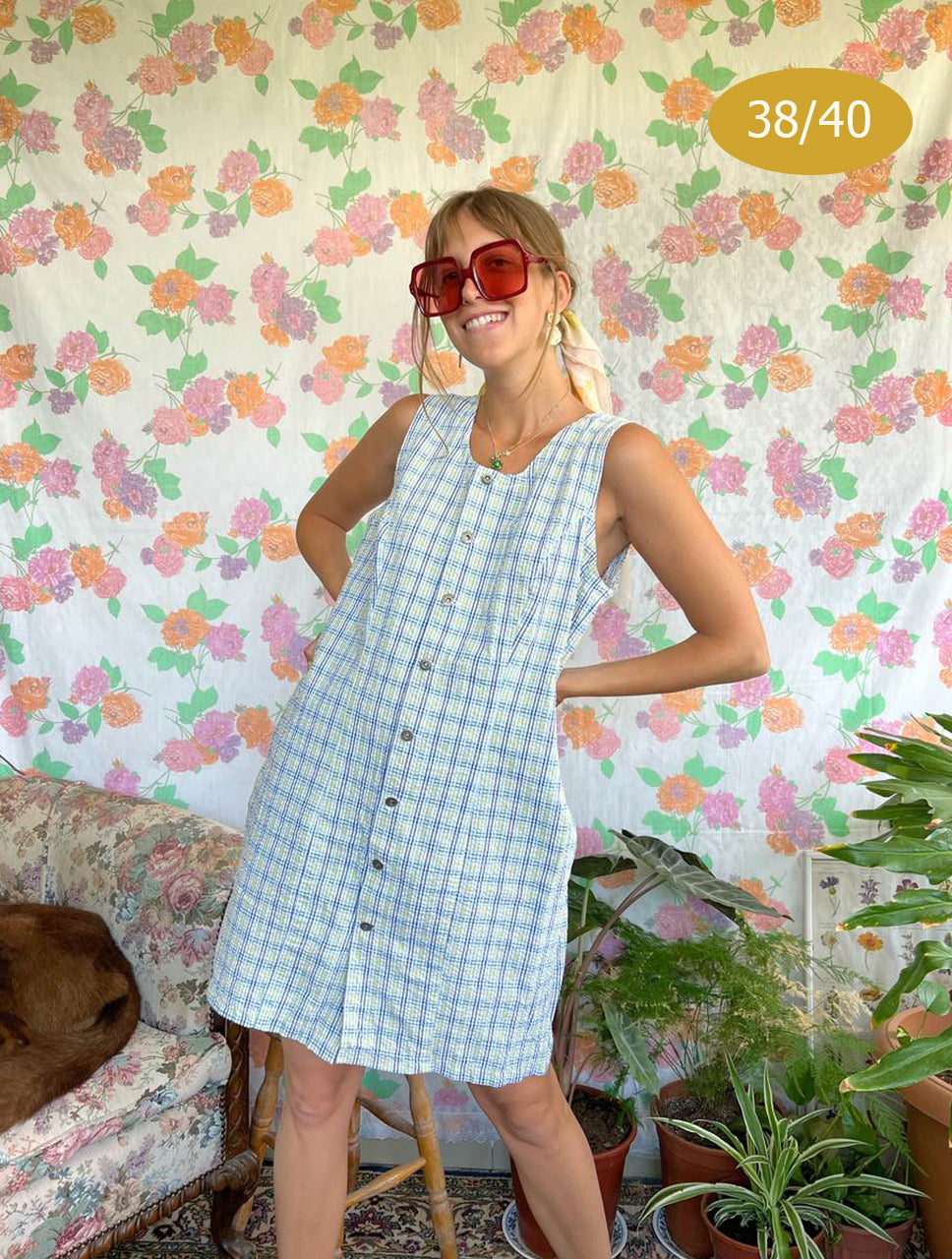 90's Cotton Textured Vichy Dress