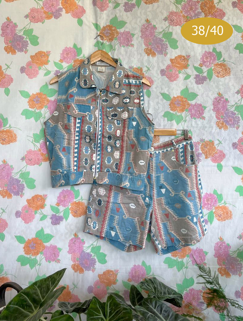 Vintage Printed Vest/Shorts Set