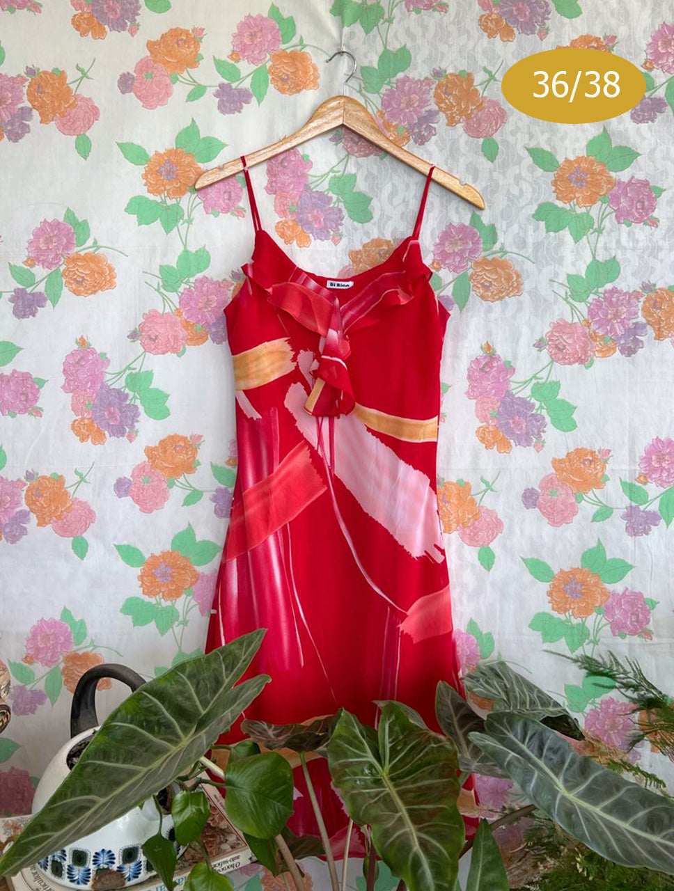 90's Red Printed Slip Dress
