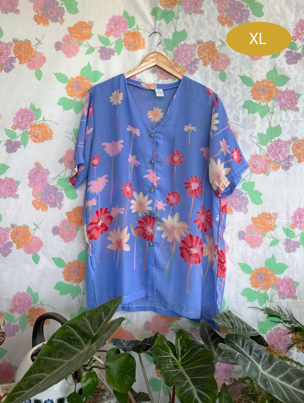 Vintage Blue Flowery Button Shirt