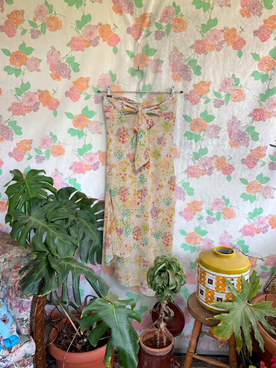 2000's Floral Strapless Dress