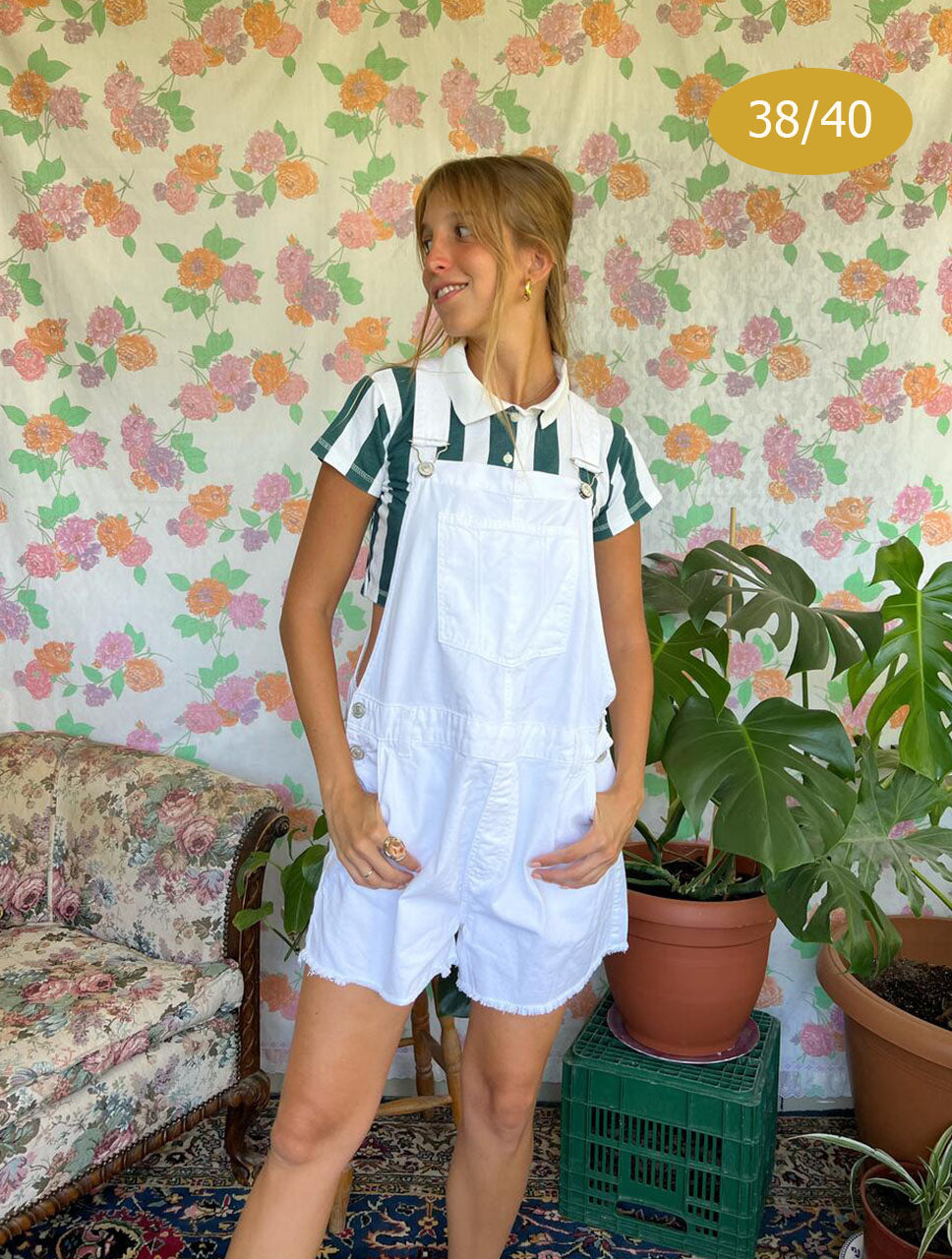 White Cotton Short Jumpsuit