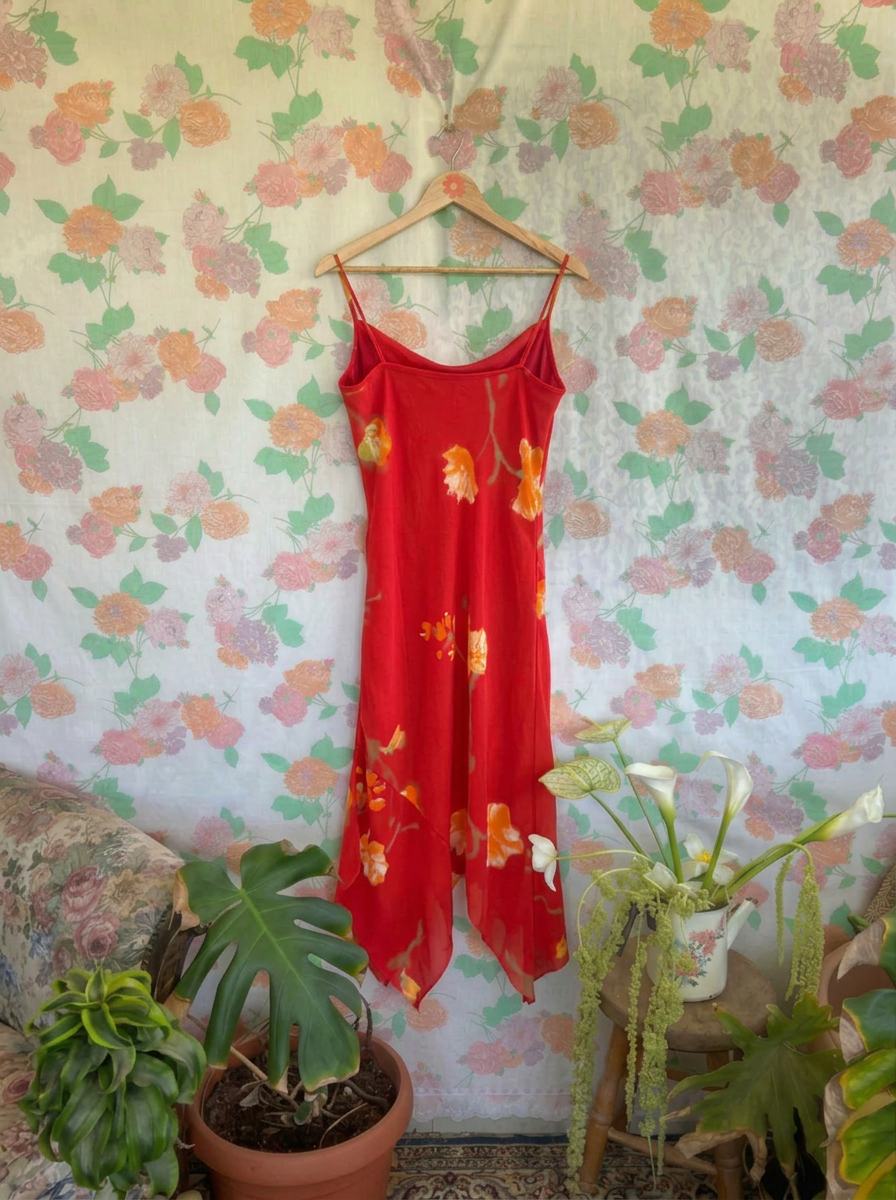 90's Red Floral Slip Dress