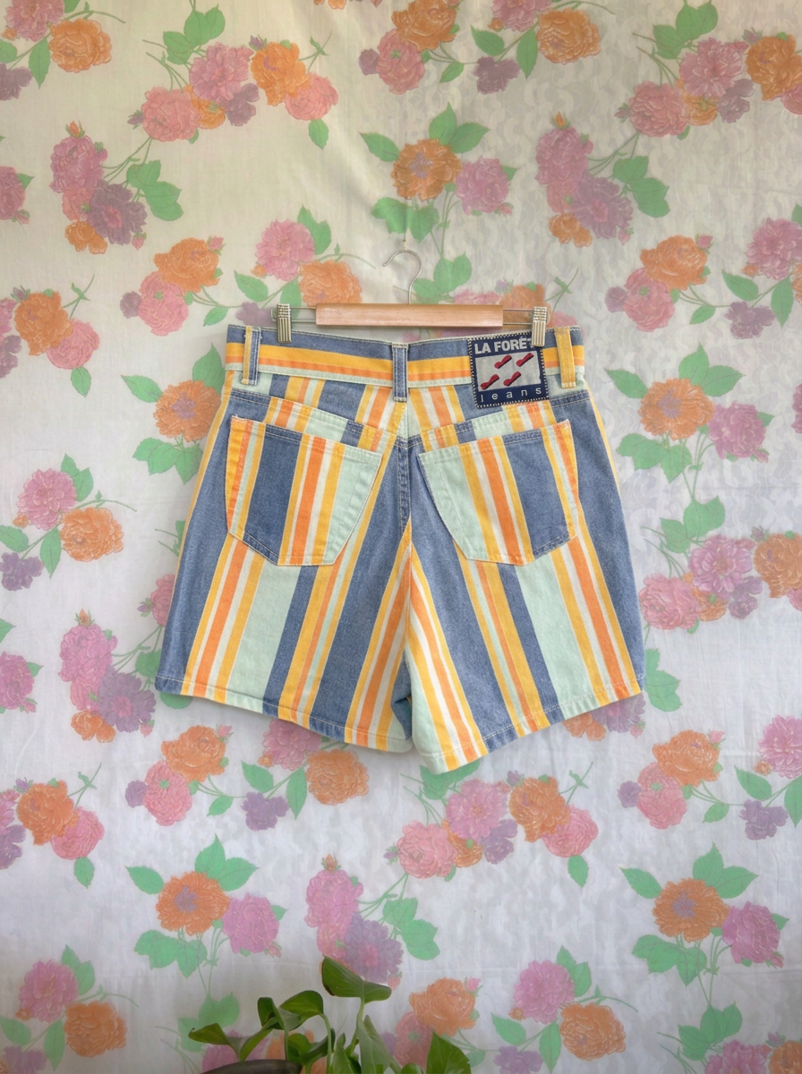 La Foret Striped Denim Shorts