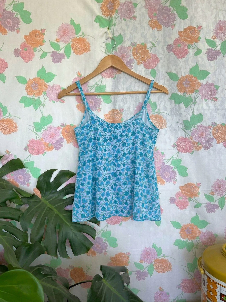 00's Blue Floral Blouse