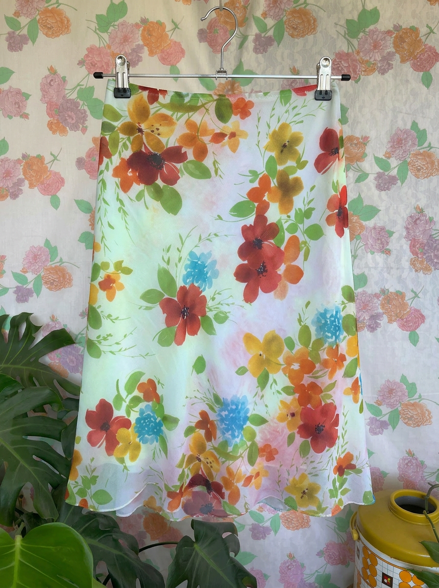 00's Floral Voile Skirt