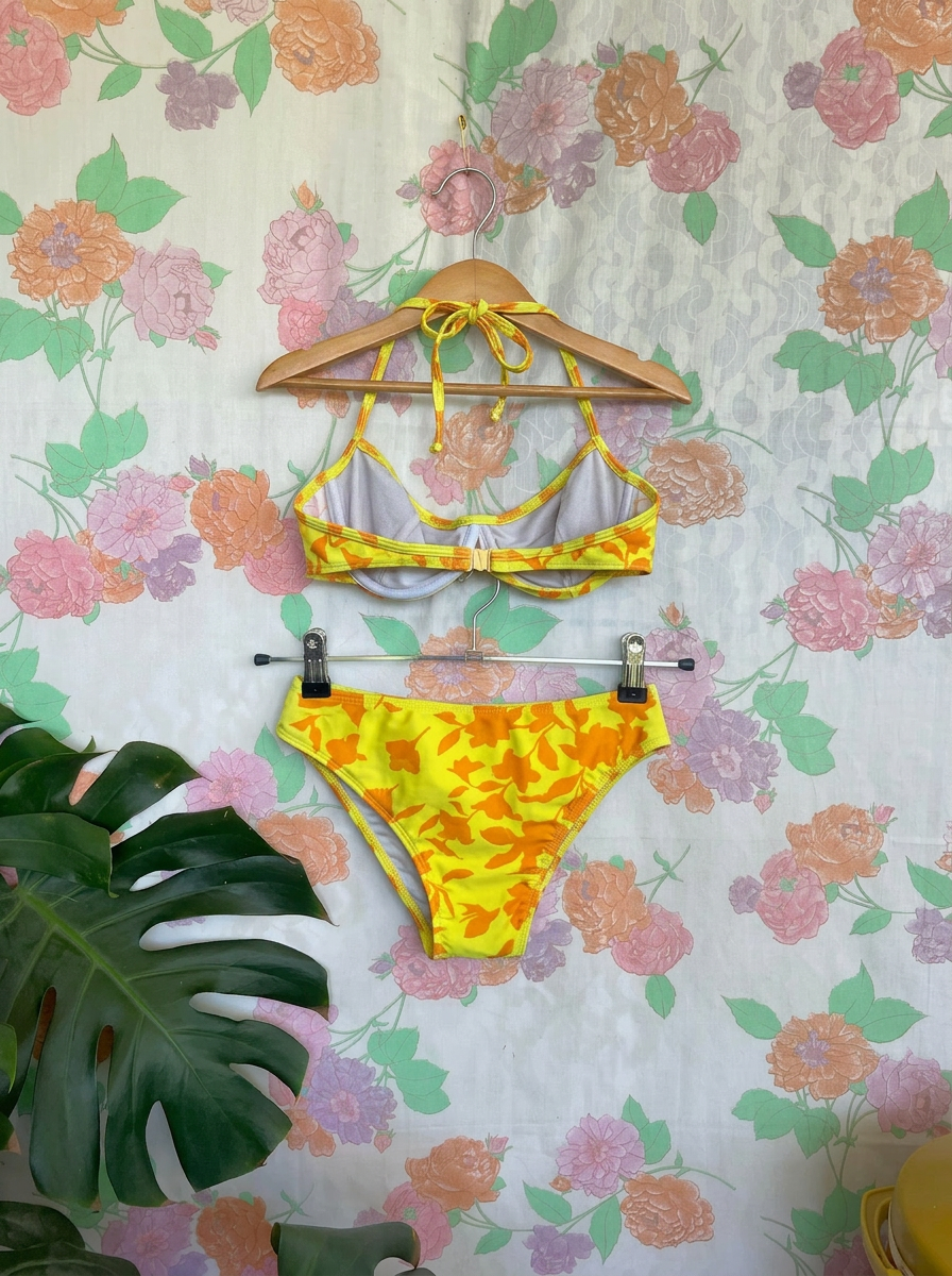 90's Yellow Floral Bikini Set