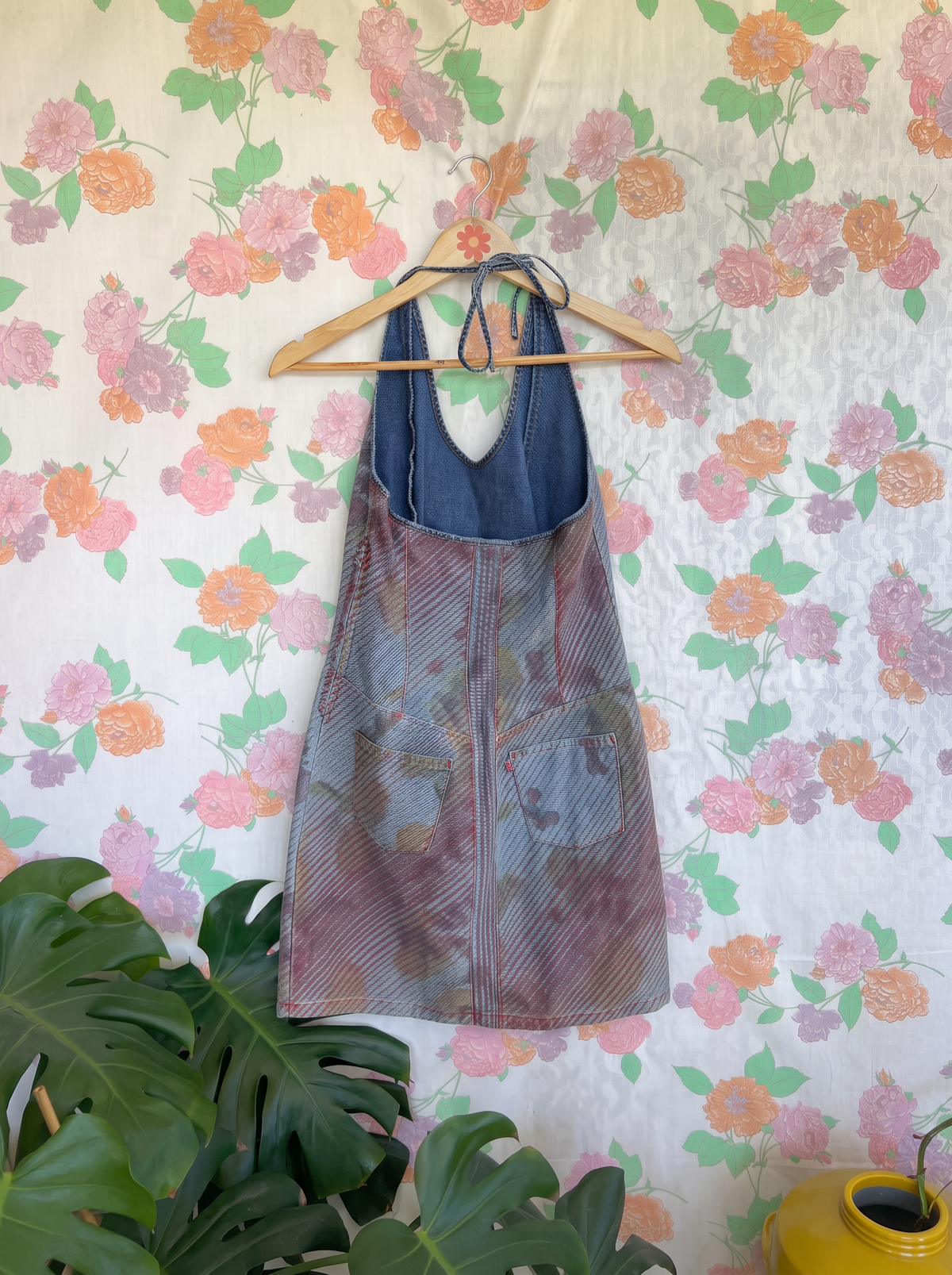 90's Short Flower Denim Dress