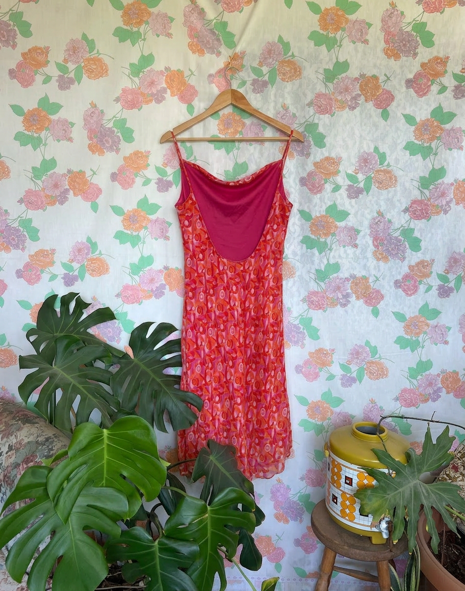 90's Pink Pattern Midi Dress