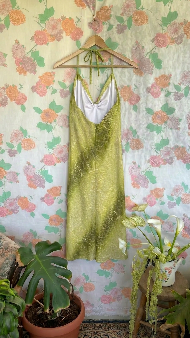 90's Vintage Green Midi Dress