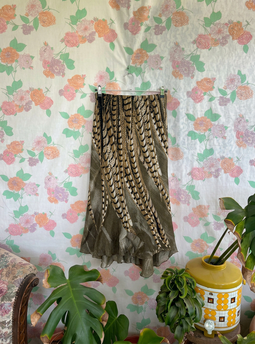 2000's Olive Sheer Midi Skirt