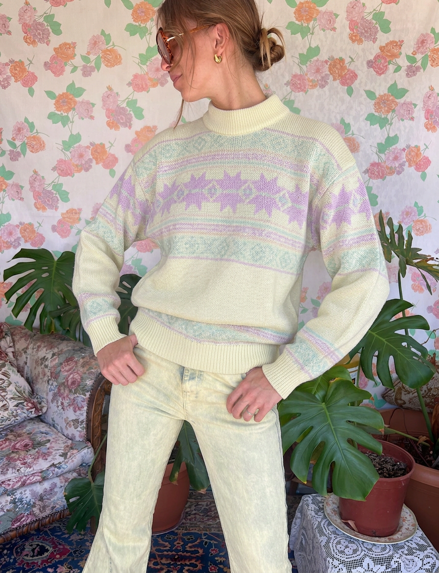 90's Pastel Patterned Knit Sweater