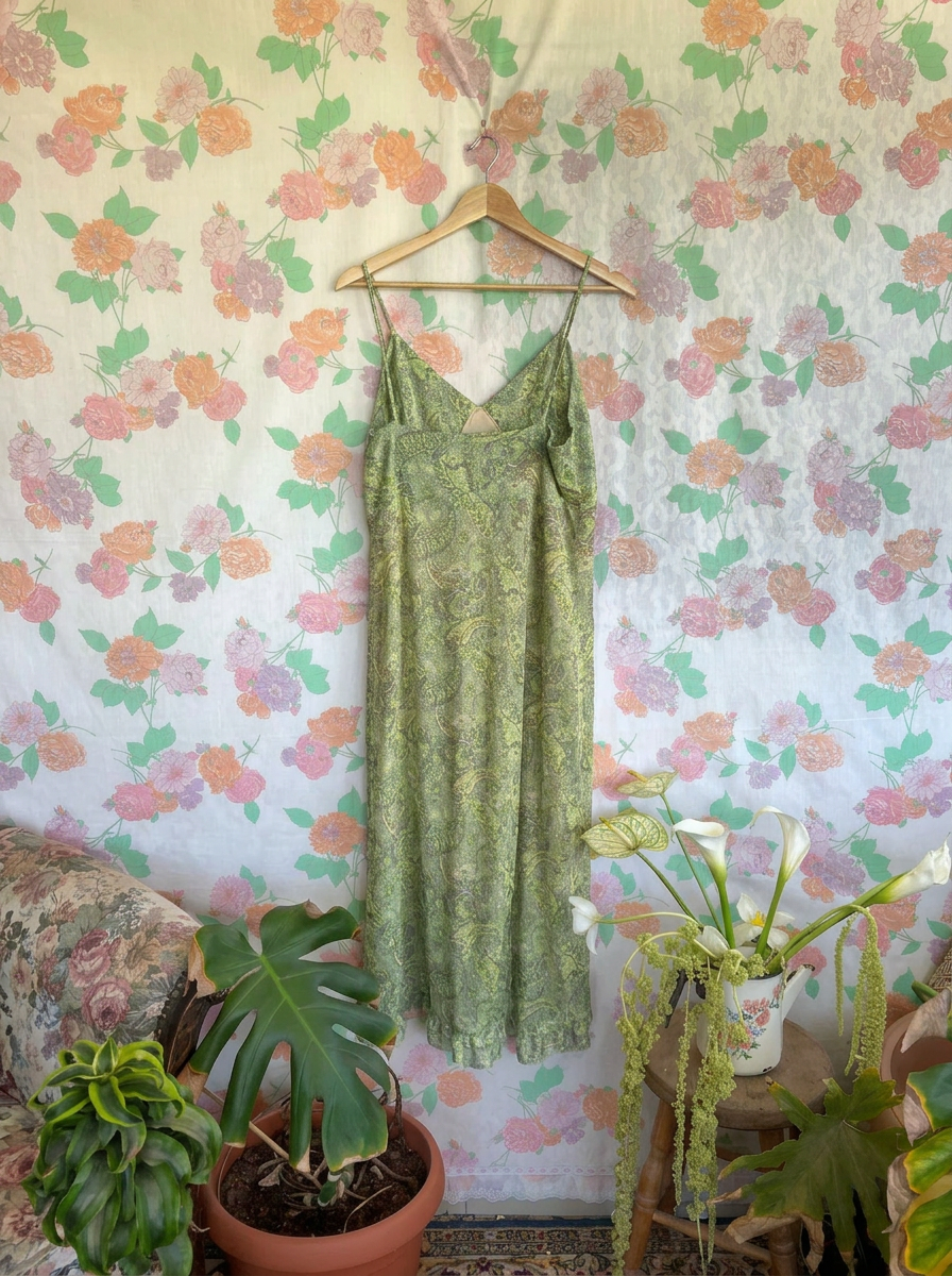 90's Green Paisley Dress