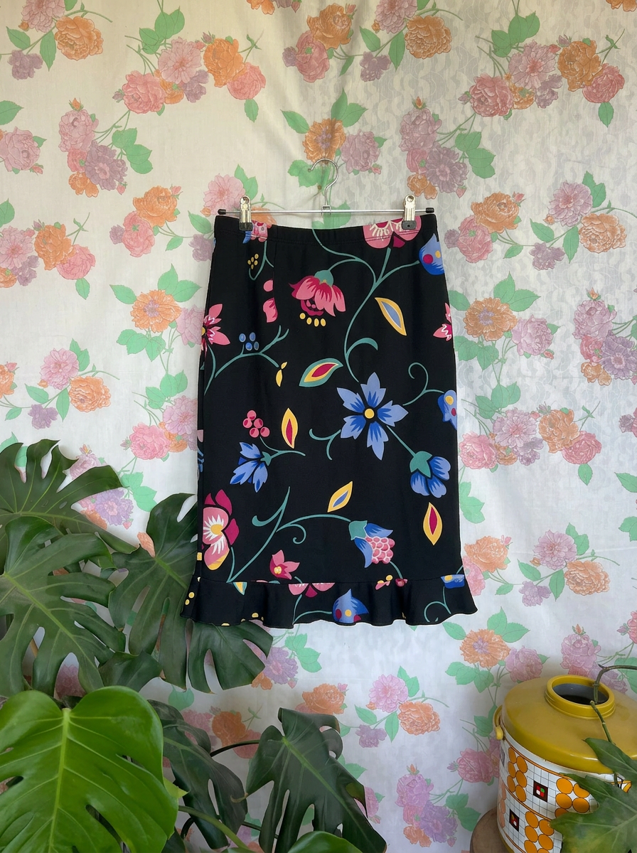 00's Black Floral Skirt