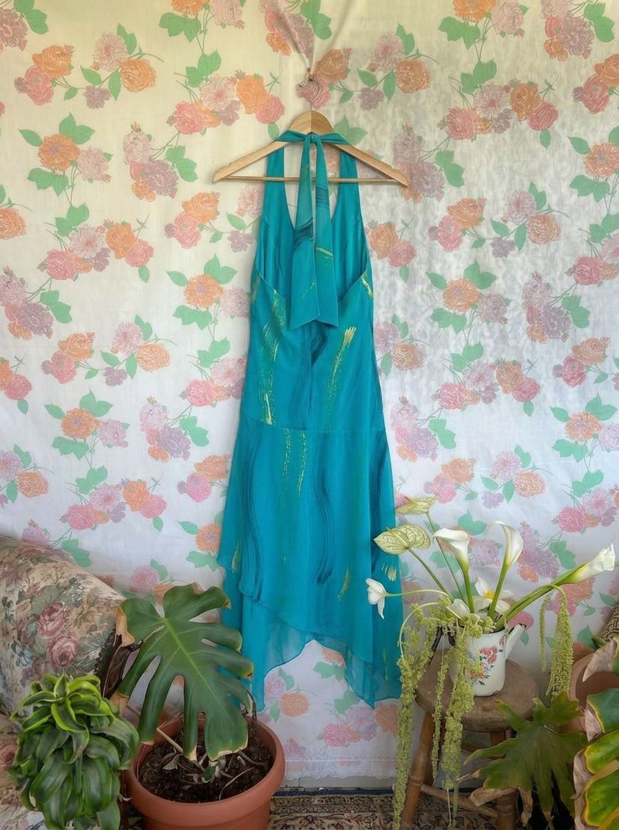 90's Deep Blue Asymmetrical Dress
