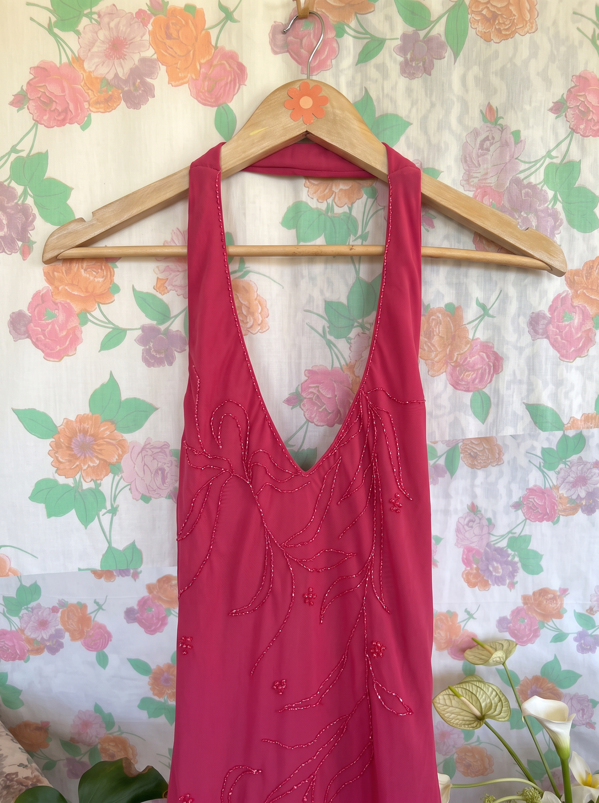 2000's Pink Embellished Halter Dress