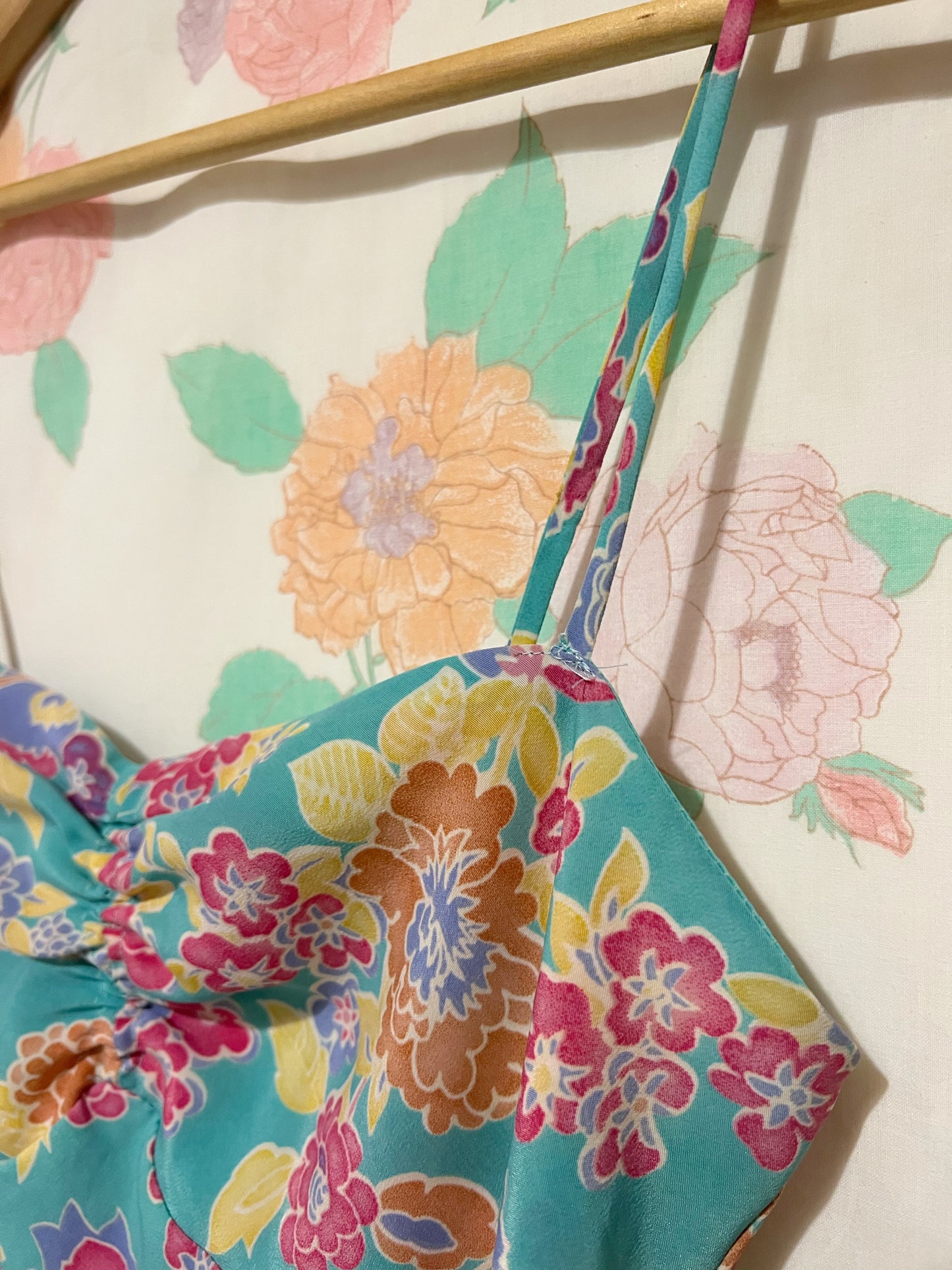 90's Turquoise Floral Slip Dress