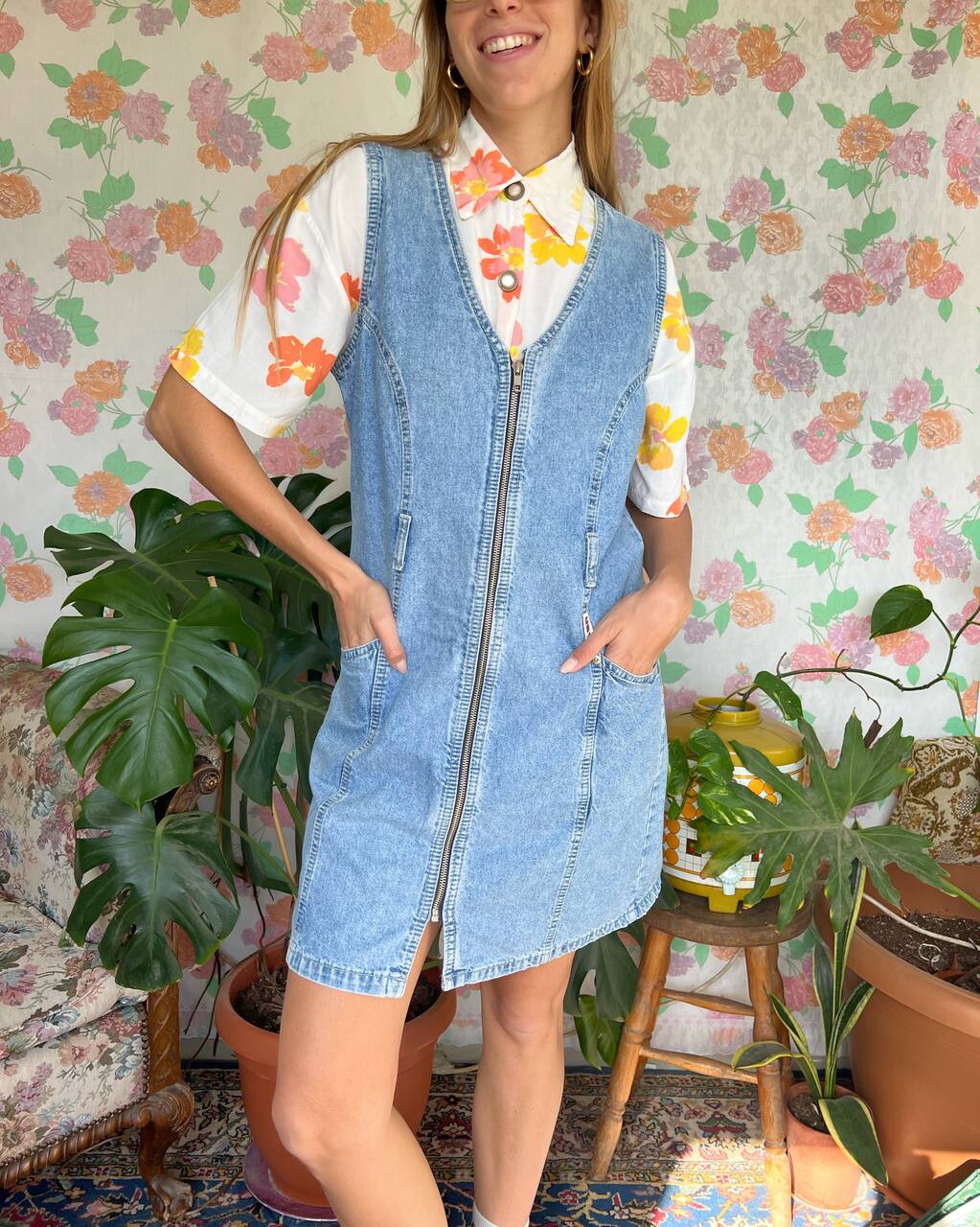 Vintage Zipper Closure Denim Top Vest/Dress