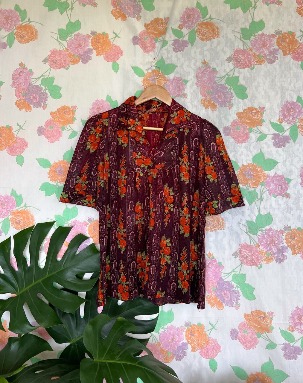 Burgundy Flower Printed Shirt