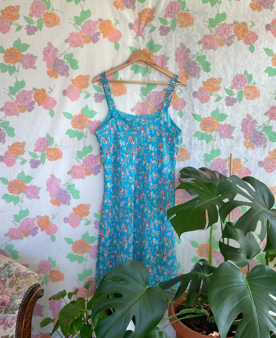 90's Dreamy Flower Blue Dress