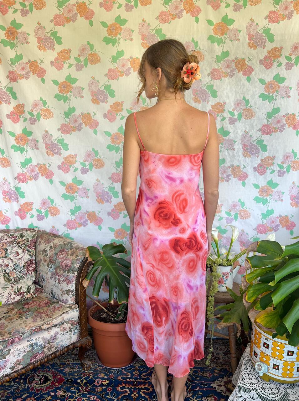 90's Pink Roses Slip Dress