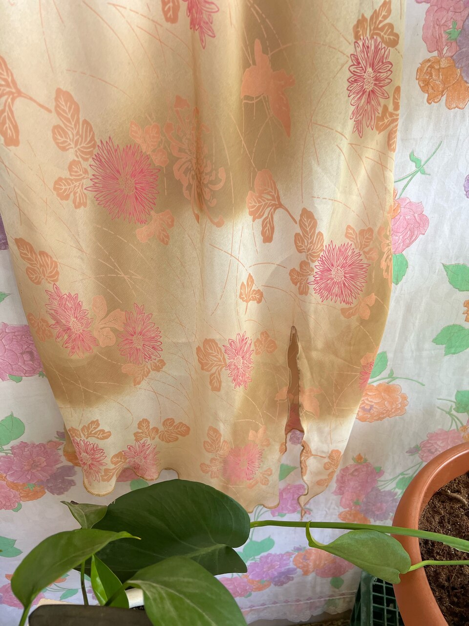 90's Floral Beige Dress