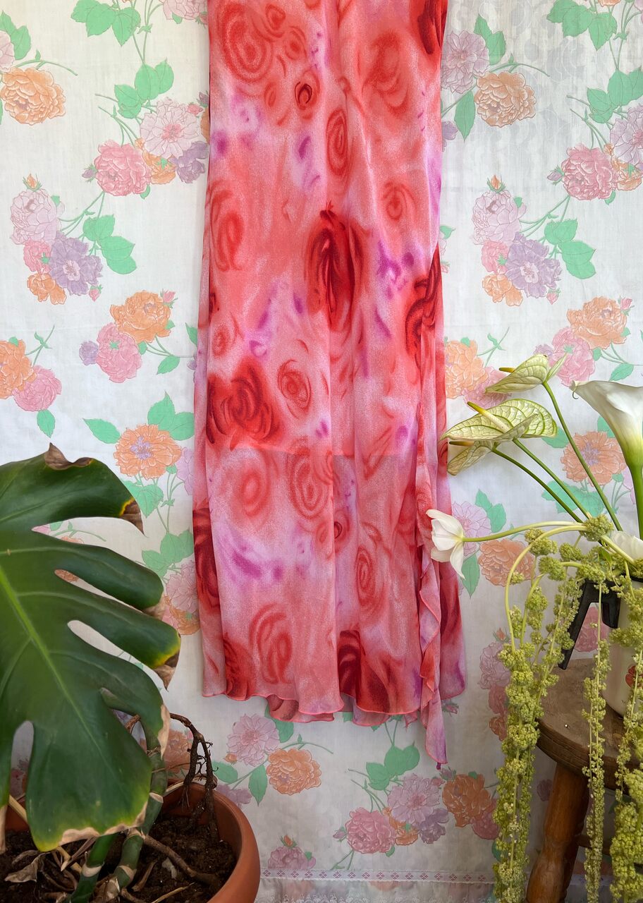 90's Pink Roses Slip Dress