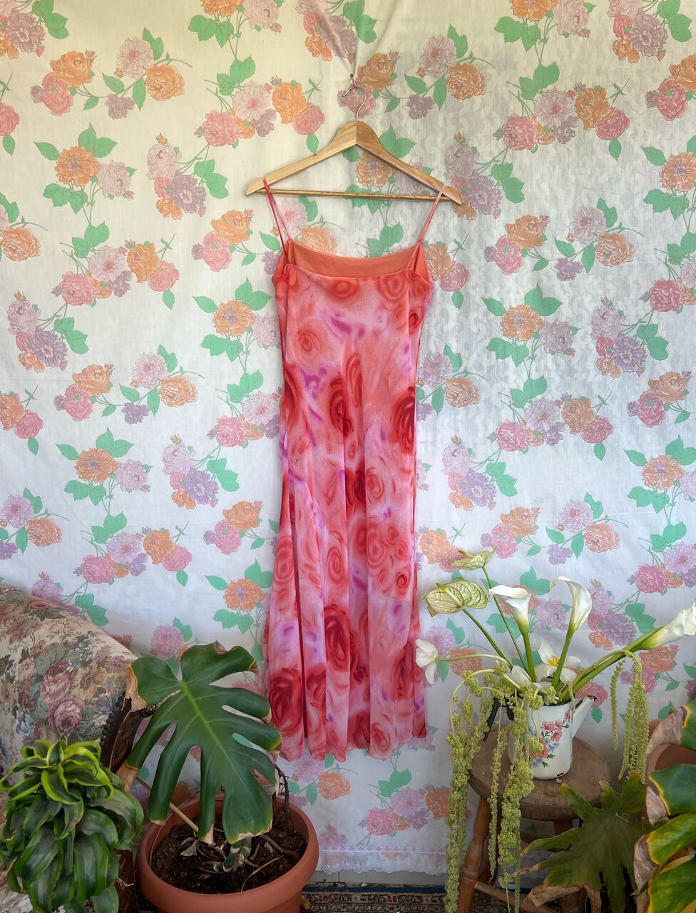 90's Pink Roses Slip Dress