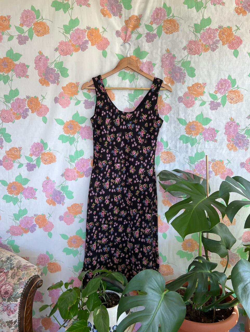 00's Black Flower Dress