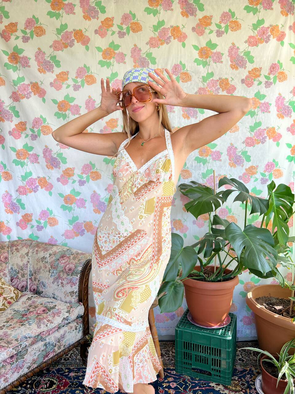 90's Boho Printed Dress