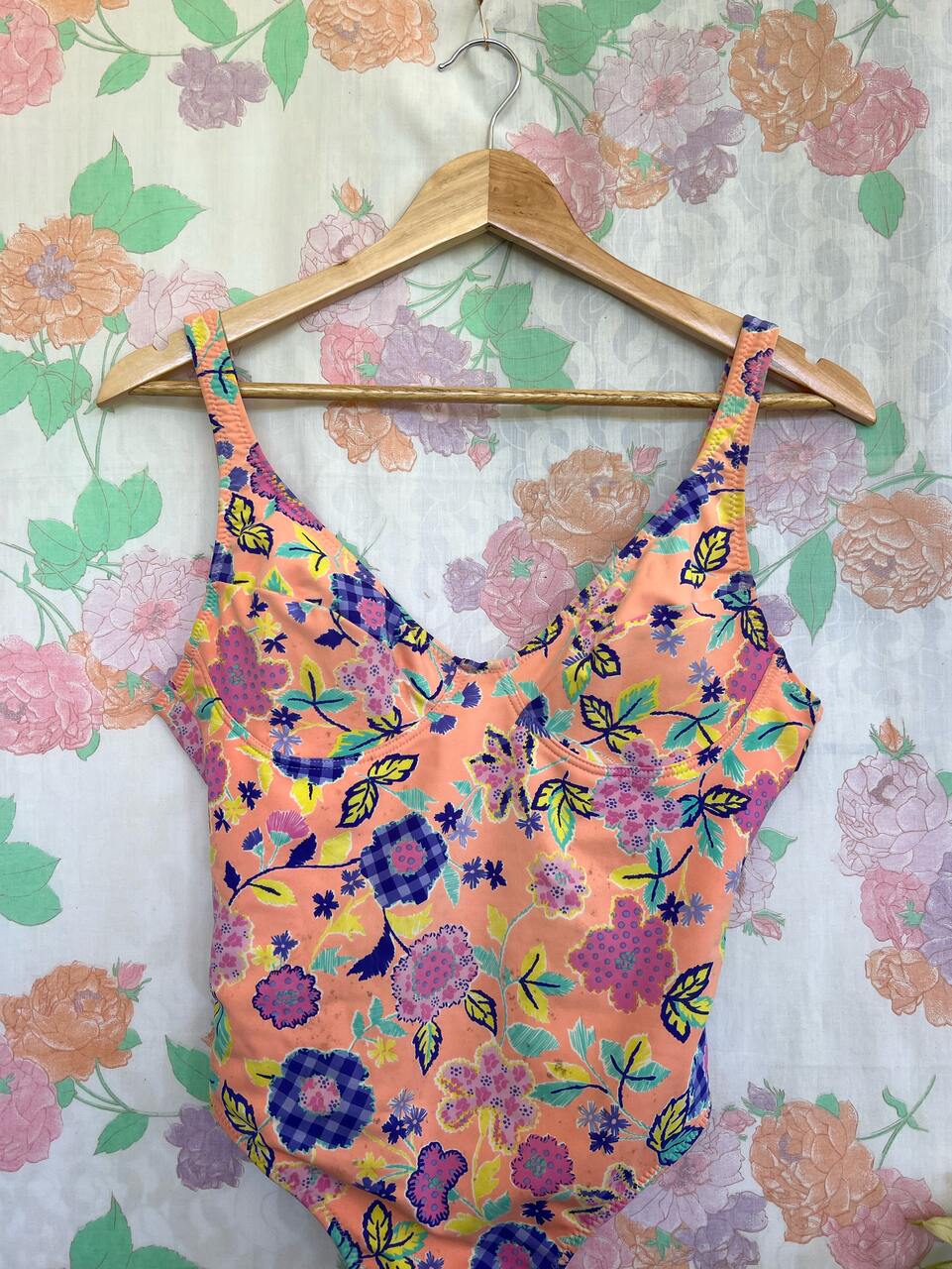 90's Orange Flowery Swimsuit