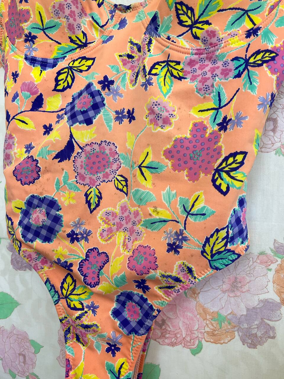 90's Orange Flowery Swimsuit