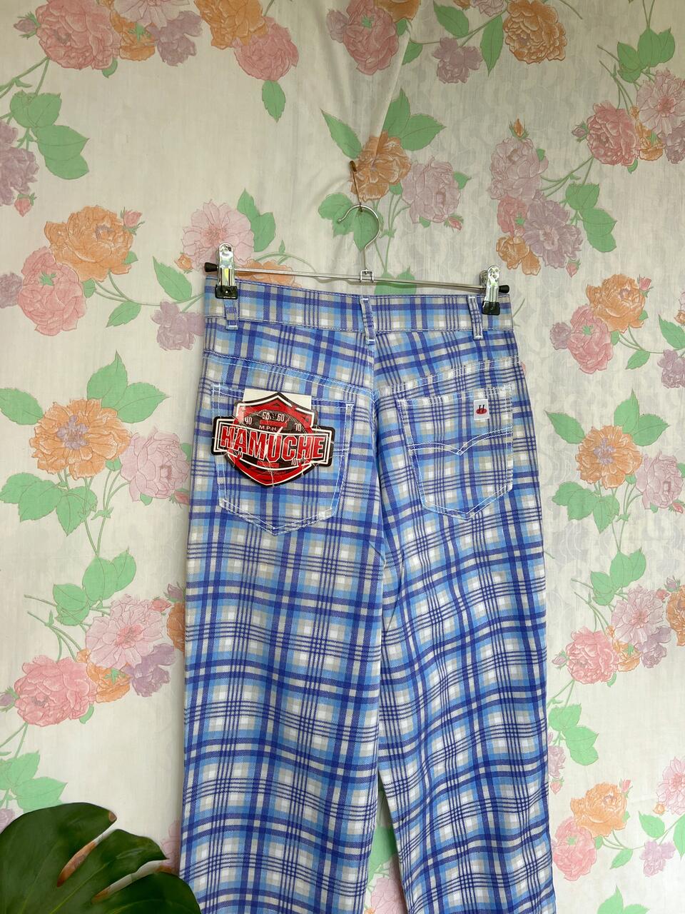 מכנסי חמוקש כחולים משובצים משנות ה-90 - עם התגית!