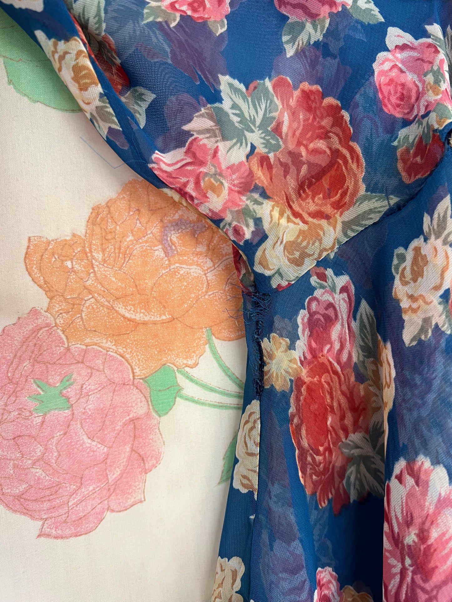 90's Blue Floral Transparent Shirt