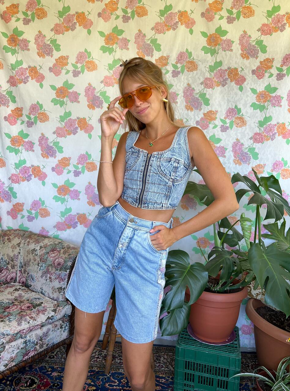 Flower Detailed Denim Shorts
