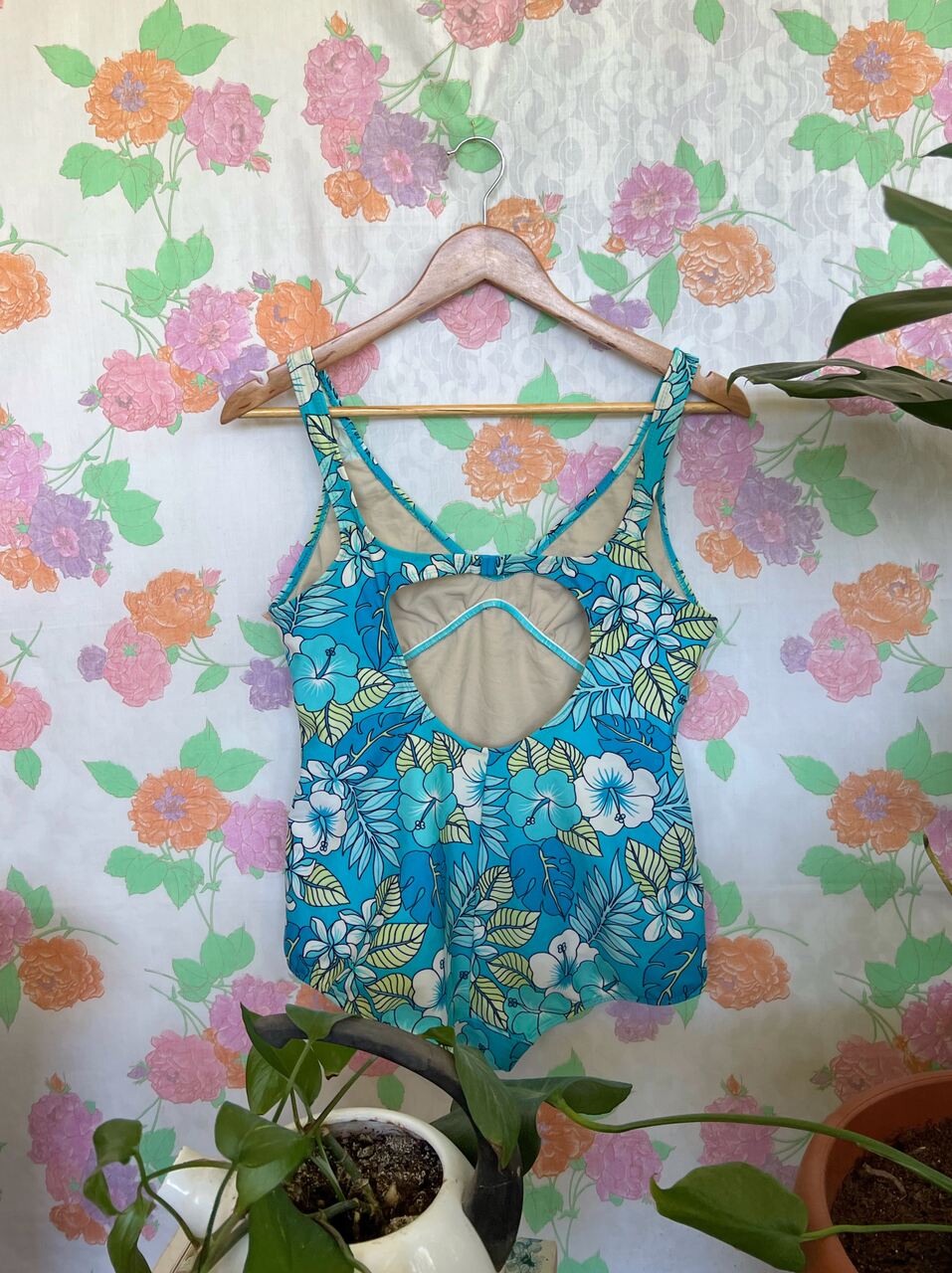 90's Blue Flowery Deadstock Swimsuit