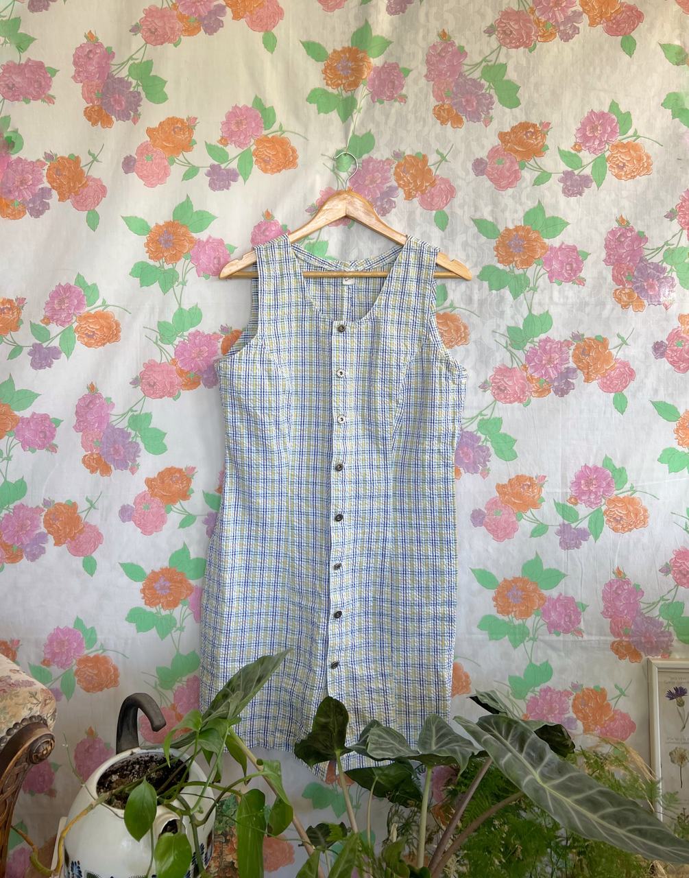 90's Cotton Textured Vichy Dress