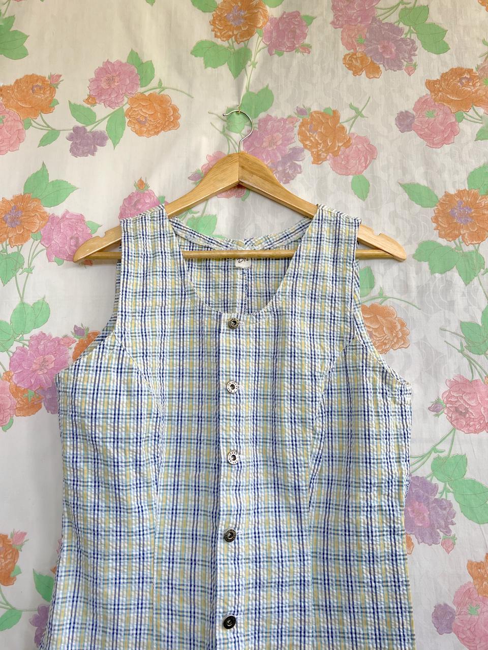 90's Cotton Textured Vichy Dress