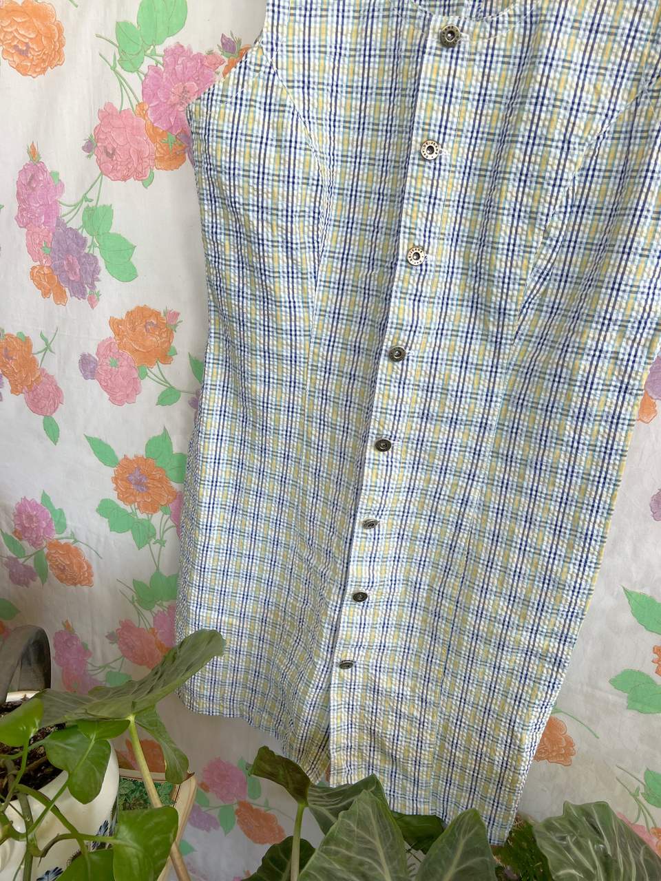 90's Cotton Textured Vichy Dress