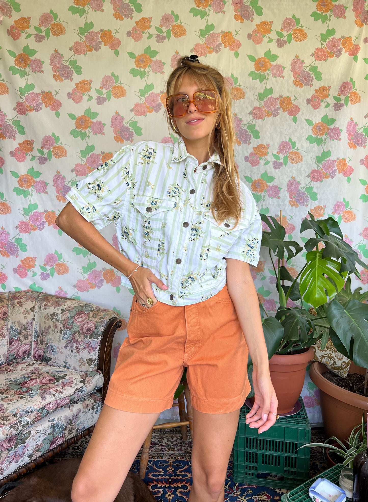 Denim Vintage Printed Top